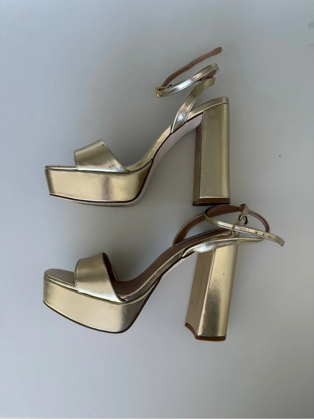 Steve Madden Metallic Gold/Champagne Platform Ankle-Strap Heels Pumps